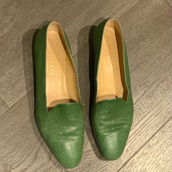 Gucci Shoes - Gucci Women's Green Leather Loafers, 39.5
